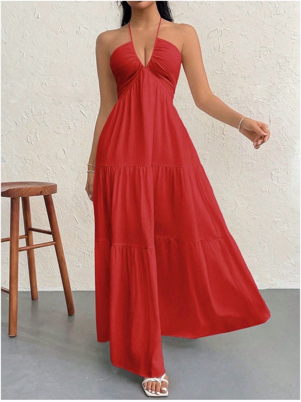 NWOT Red Halter Maxi Dress with V-Neck XL